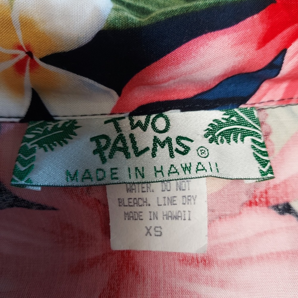 Vintage Two Palms Floral Printed Rayon Hawaiian Shirt Women's XS - Picture 3 of 6